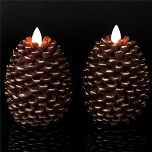 Flameless Candles with Timer, Battery Operated Flickering Wick Real Wax Pine